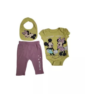 Baby Bodysuit Starter Set, Yellow, Purple , Fashion Mickey & Minnie Mouse Print
