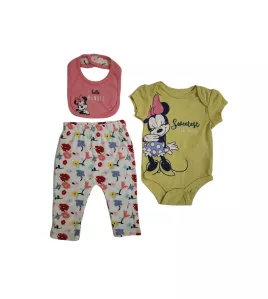 Baby Bodysuit Starter Set, Yellow, White , Fashion Minnie Mouse Print