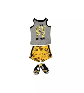 Baby Bodysuit Starter Set, Yellow, Grey, Fashion Island Print