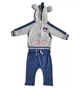 Baby Hoodie and Pant Set, Full Zipped, Grey-Blue, Cartoon Sewing Patch