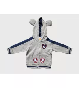Baby Hoodie and Pant Set, Full Zipped, Grey-Blue, Cartoon Sewing Patch