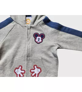 Baby Hoodie and Pant Set, Full Zipped, Grey-Blue, Cartoon Sewing Patch