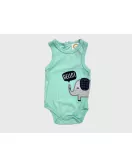 Baby Bodysuit Starter Set, White,Green, Fashion Elephant Embroidery and Print