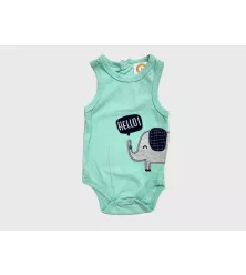 Baby Bodysuit Starter Set, White,Green, Fashion Elephant Embroidery and Print