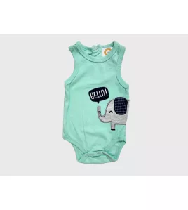 Baby Bodysuit Starter Set, White,Green, Fashion Elephant Embroidery and Print