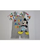 Baby Overalls/Dungarees Set, Grey, White - Fashion Mickey Mouse Print