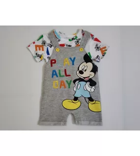 Baby Overalls/Dungarees Set, Grey, White - Fashion Mickey Mouse Print Baby Overalls/Dungarees Set, Grey, White - Fashion Mickey Mouse Print