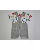 Baby Overalls/Dungarees Set, Grey, White - Fashion Mickey Mouse Print
