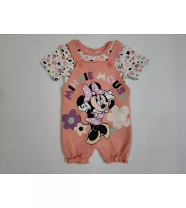 Baby Overalls/Dungarees Set, Peach, White - Minnie Mouse