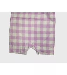 Baby Romper Short Sleeve, Purple Colour- Fashion Checker Print Baby Romper Short Sleeve, Purple Colour- Fashion Checker Print