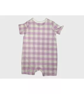 Baby Romper Short Sleeve, Purple Colour- Fashion Checker Print Baby Romper Short Sleeve, Purple Colour- Fashion Checker Print