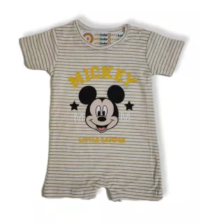 Baby Romper Short Sleeve Mixed Stripe, Yellow, White - Fashion Mickey Mouse Print