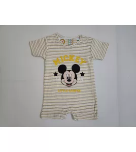 Baby Romper Short Sleeve Mixed Stripe, Yellow, White - Fashion Mickey Mouse Print
