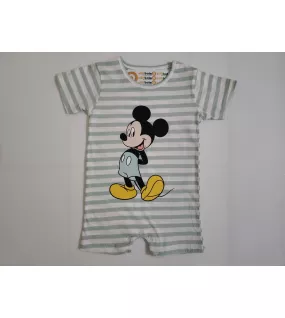 Baby Romper Short Sleeve Mixed Stripe, Green, White - Fashion Mickey Mouse Print Baby Romper Short Sleeve Mixed Stripe, Green, White - Fashion Mickey Mouse Print