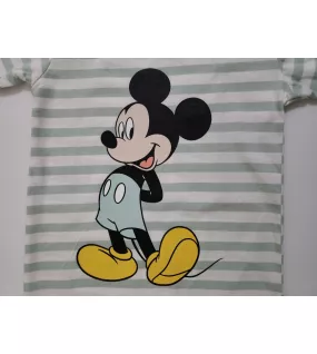Baby Romper Short Sleeve Mixed Stripe, Green, White - Fashion Mickey Mouse Print Baby Romper Short Sleeve Mixed Stripe, Green, White - Fashion Mickey Mouse Print
