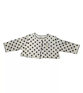 Baby Long Sleeve Crop Top Cardigan, White , Dotted Dark Blue , Fashion Flower Embroidery