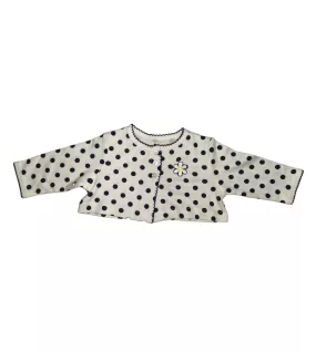 Baby Long Sleeve Crop Top Cardigan, White , Dotted Dark Blue , Fashion Flower Embroidery