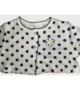 Baby Long Sleeve Crop Top Cardigan, White , Dotted Dark Blue , Fashion Flower Embroidery