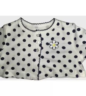 Baby Long Sleeve Crop Top Cardigan, White , Dotted Dark Blue , Fashion Flower Embroidery