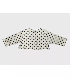 Baby Long Sleeve Crop Top Cardigan, White , Dotted Dark Blue , Fashion Flower Embroidery