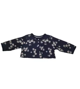 Baby Long Sleeve Crop Top Cardigan, Dark Blue , Fashion Flower Print