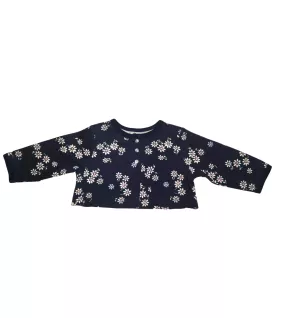 Baby Long Sleeve Crop Top Cardigan, Dark Blue , Fashion Flower Print