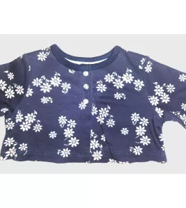 Baby Long Sleeve Crop Top Cardigan, Dark Blue , Fashion Flower Print