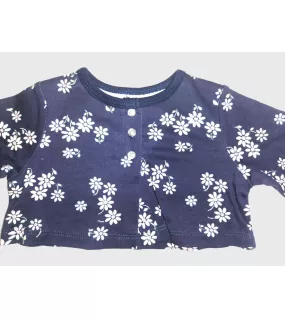 Baby Long Sleeve Crop Top Cardigan, Dark Blue , Fashion Flower Print