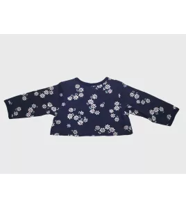 Baby Long Sleeve Crop Top Cardigan, Dark Blue , Fashion Flower Print