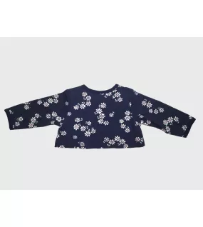Baby Long Sleeve Crop Top Cardigan, Dark Blue , Fashion Flower Print