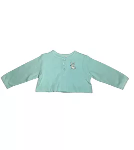 Baby Long Sleeve Crop Top Cardigan, Light Green , Fashion Rabbit Embroidery