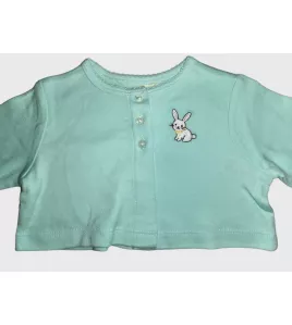 Baby Long Sleeve Crop Top Cardigan, Light Green , Fashion Rabbit Embroidery