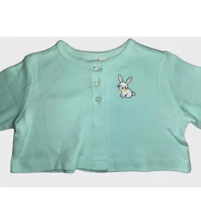 Baby Long Sleeve Crop Top Cardigan, Light Green , Fashion Rabbit Embroidery