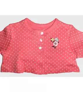 Baby Long Sleeve Crop Top Cardigan, Pink , Dotted White , Fashion Flower Embroidery
