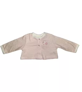 Baby Long Sleeve Crop Top Cardigan, Pink White Mixed Stripe, Fashion Rabbit Embroidery