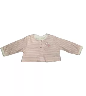 Baby Long Sleeve Crop Top Cardigan, Pink White Mixed Stripe, Fashion Rabbit Embroidery