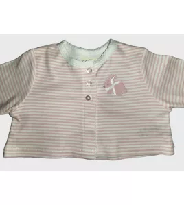 Baby Long Sleeve Crop Top Cardigan, Pink White Mixed Stripe, Fashion Rabbit Embroidery