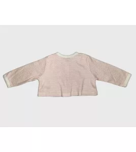 Baby Long Sleeve Crop Top Cardigan, Pink White Mixed Stripe, Fashion Rabbit Embroidery