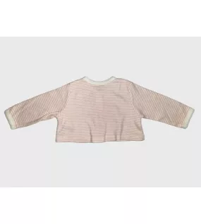 Baby Long Sleeve Crop Top Cardigan, Pink White Mixed Stripe, Fashion Rabbit Embroidery