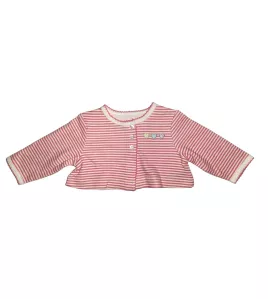 Baby Long Sleeve Crop Top Cardigan, Pink White Mixed Stripe , Fashion Love Embroidery