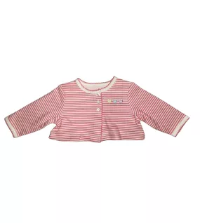 Baby Long Sleeve Crop Top Cardigan, Pink White Mixed Stripe , Fashion Love Embroidery