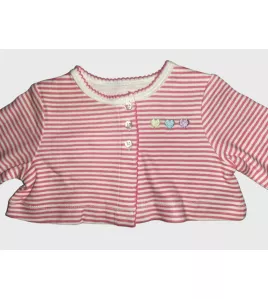 Baby Long Sleeve Crop Top Cardigan, Pink White Mixed Stripe , Fashion Love Embroidery