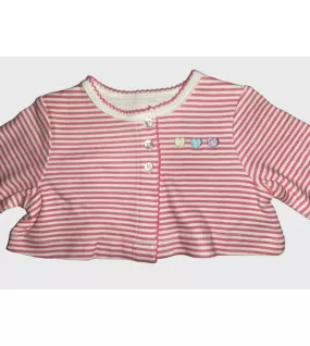 Baby Long Sleeve Crop Top Cardigan, Pink White Mixed Stripe , Fashion Love Embroidery