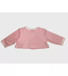 Baby Long Sleeve Crop Top Cardigan, Pink White Mixed Stripe , Fashion Love Embroidery