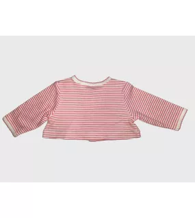 Baby Long Sleeve Crop Top Cardigan, Pink White Mixed Stripe , Fashion Love Embroidery