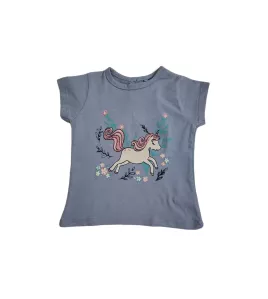Baby Round Neck Short Sleeve T-Shirt, Sky Blue, Fashion Cartoon Print