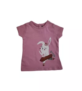 Baby Round Neck Short Sleeve T-Shirt, Pink, Fashion Cartoon Print