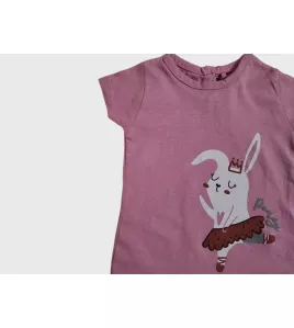 Baby Round Neck Short Sleeve T-Shirt, Pink, Fashion Cartoon Print