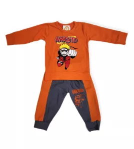Long Sleeve Pyjama Set - Orange,Grey Colour with Fashion Naruto Print