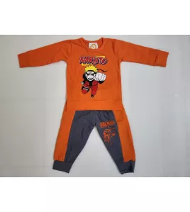 Long Sleeve Pyjama Set - Orange,Grey Colour with Fashion Naruto Print
